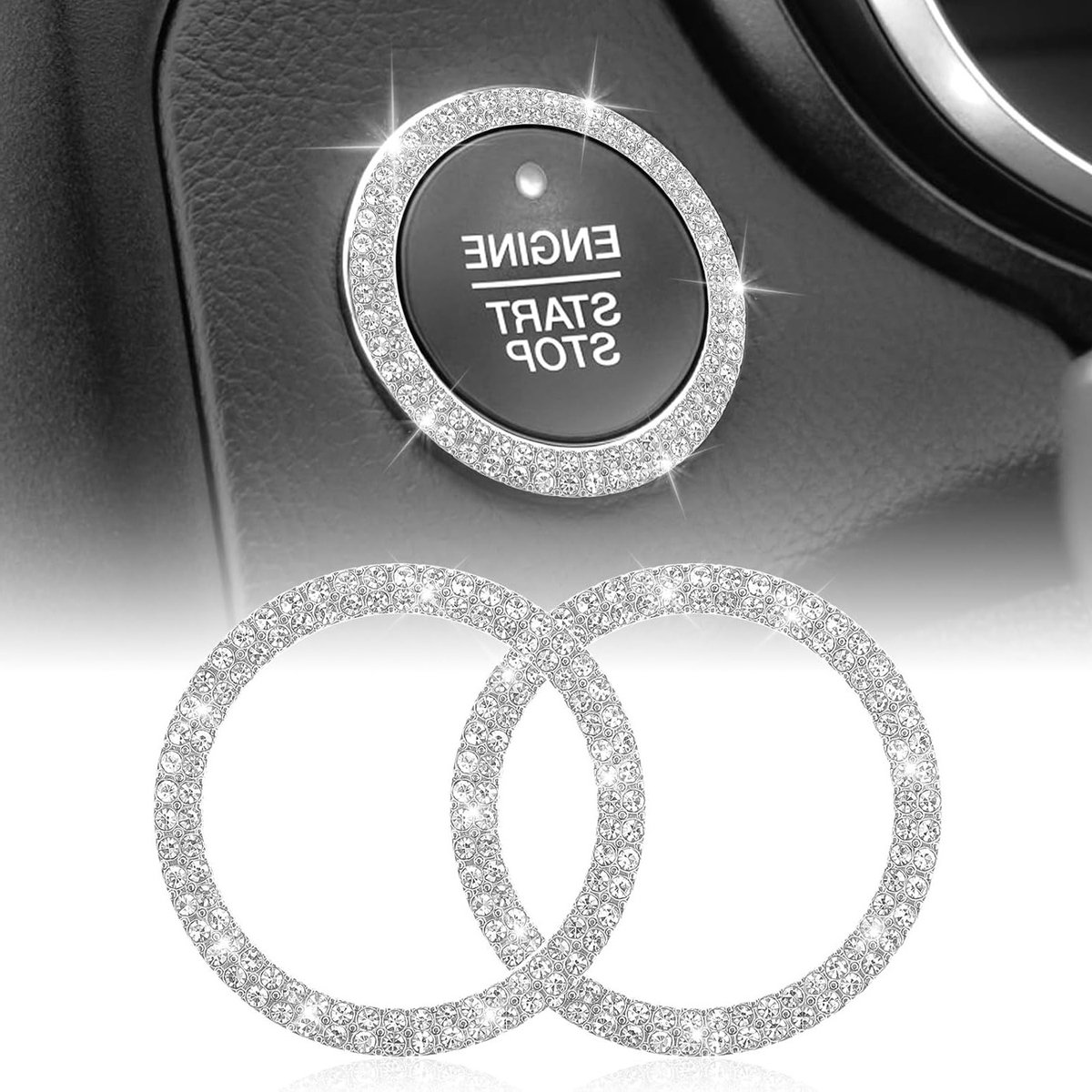 Set van 2 Crystal Rhinestone Start Stop Decoratiering voor Auto - Interieur Accessoires voor Motorstartknop, Universele Pasvorm en Elegante Styling