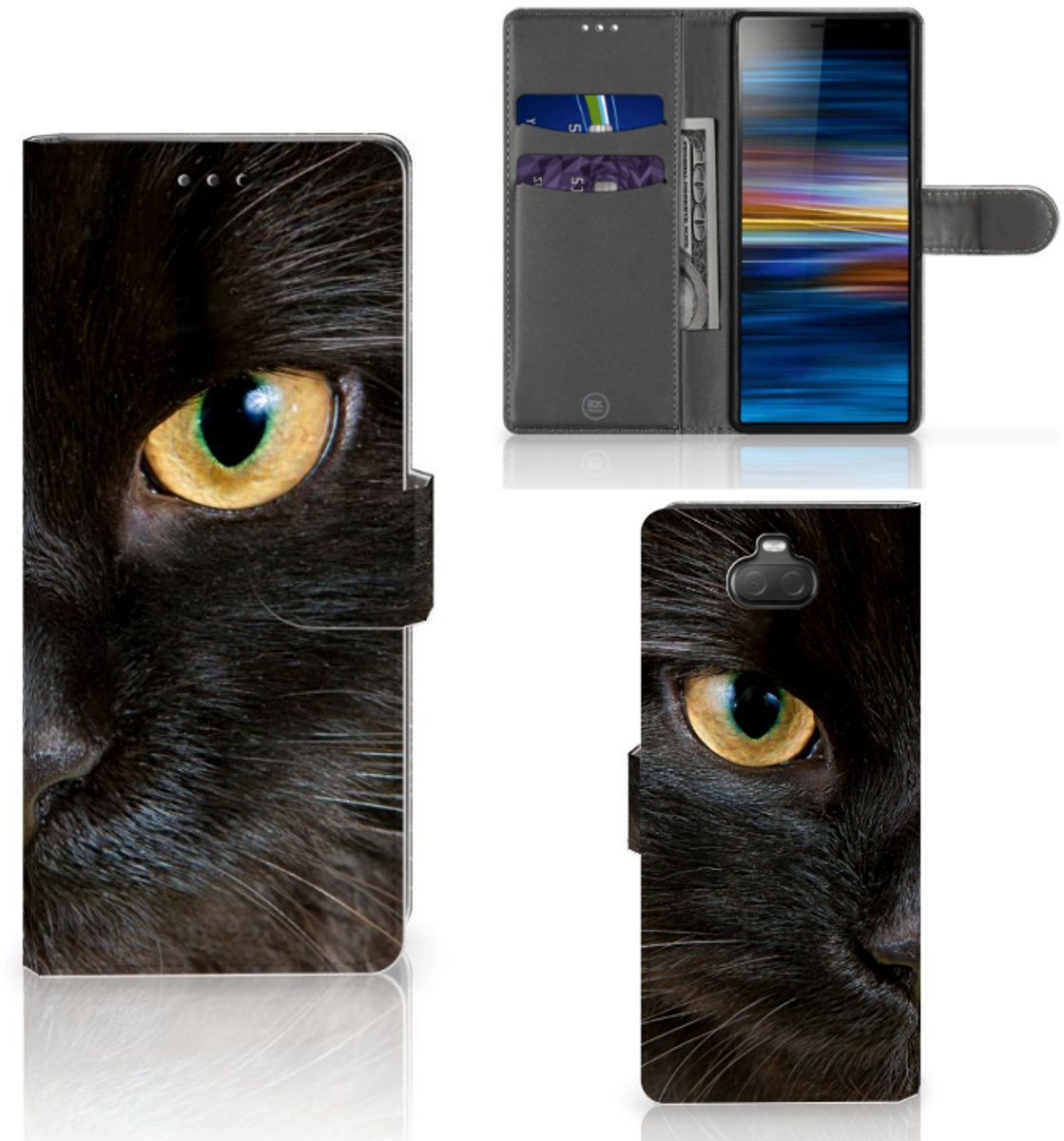 Sony Xperia 10 Telefoonhoesje met Pasjes Zwarte Kat
