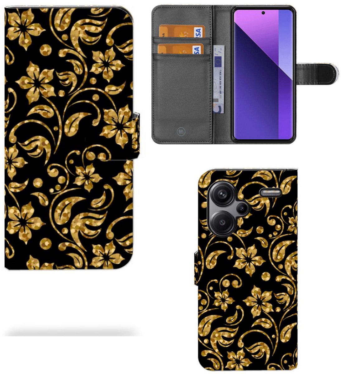 Xiaomi Redmi Note 13 Pro Plus Hoesje Gouden Bloemen