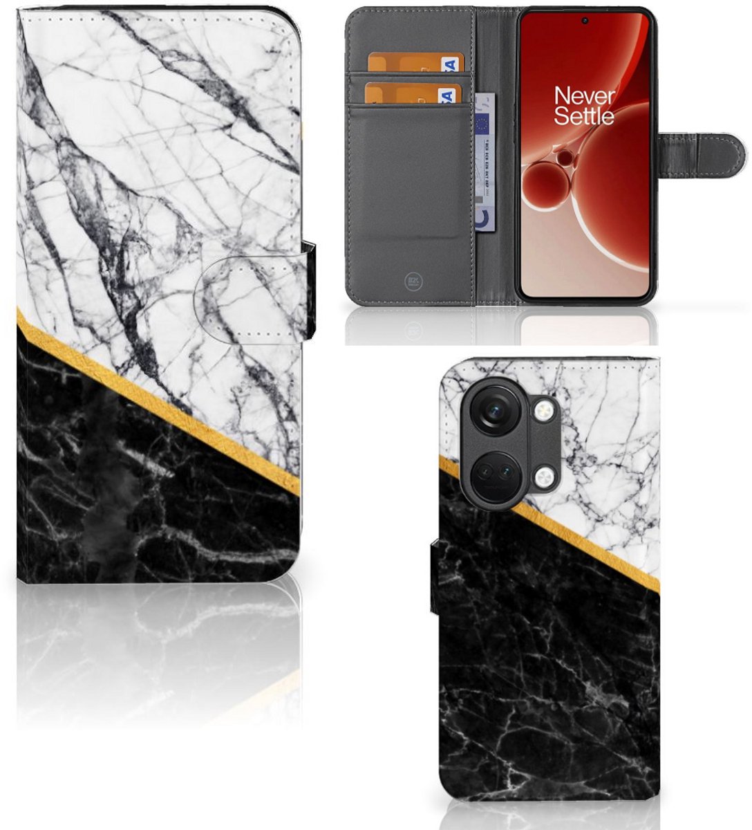 OnePlus Nord 3 Bookcase Marmer Wit Zwart - Origineel Cadeau Man