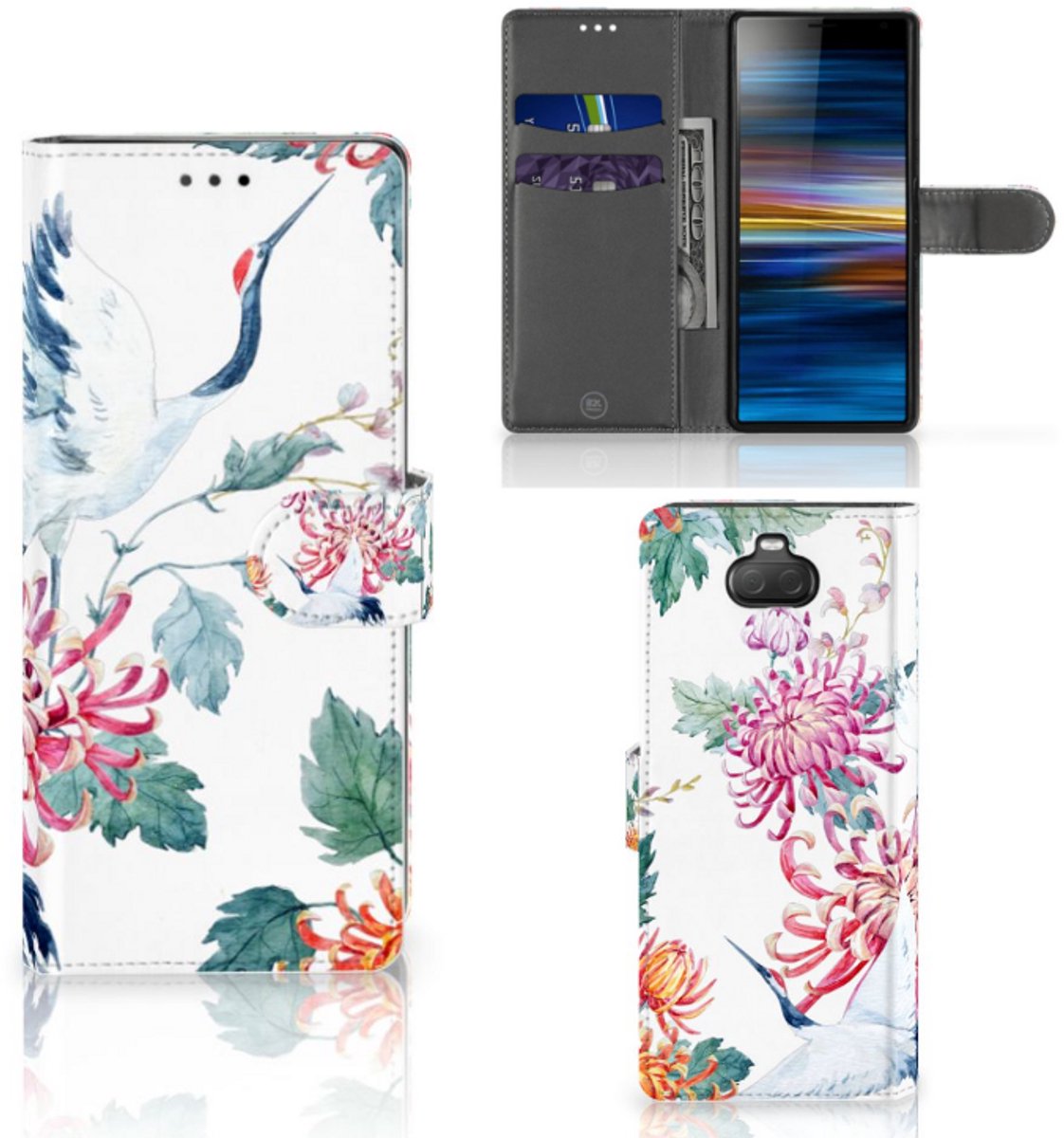 Sony Xperia 10 Telefoonhoesje met Pasjes Bird Flowers