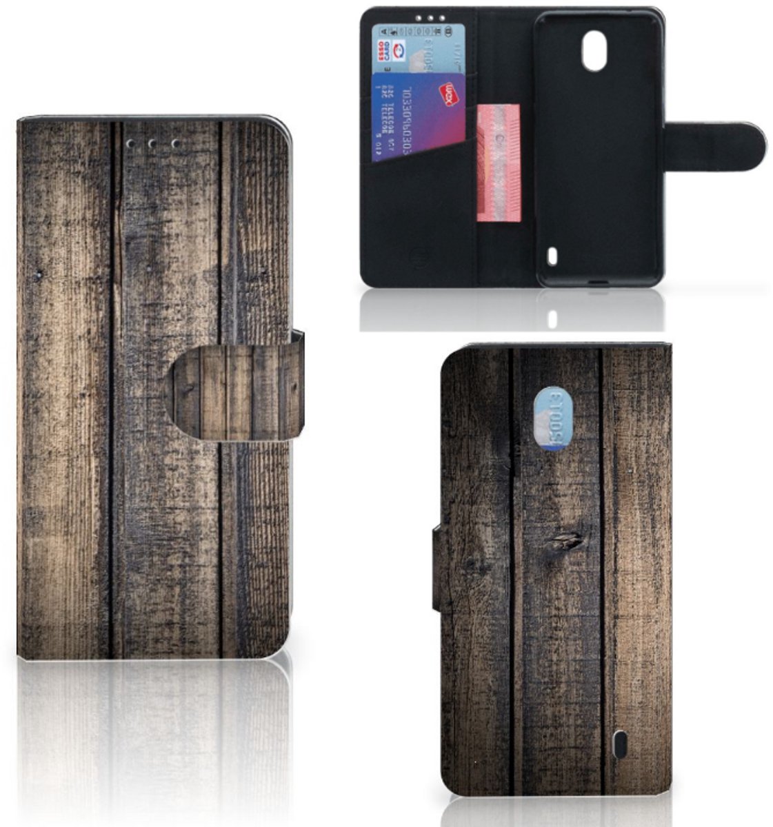 Book Case voor Nokia 1 Plus Book Style Case Steigerhout