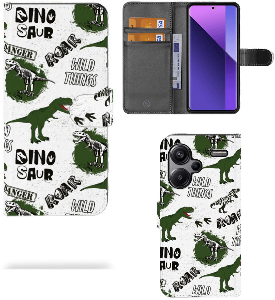 Telefoonhoesje met Pasjes voor Xiaomi Redmi Note 13 Pro Plus Dinosaurus