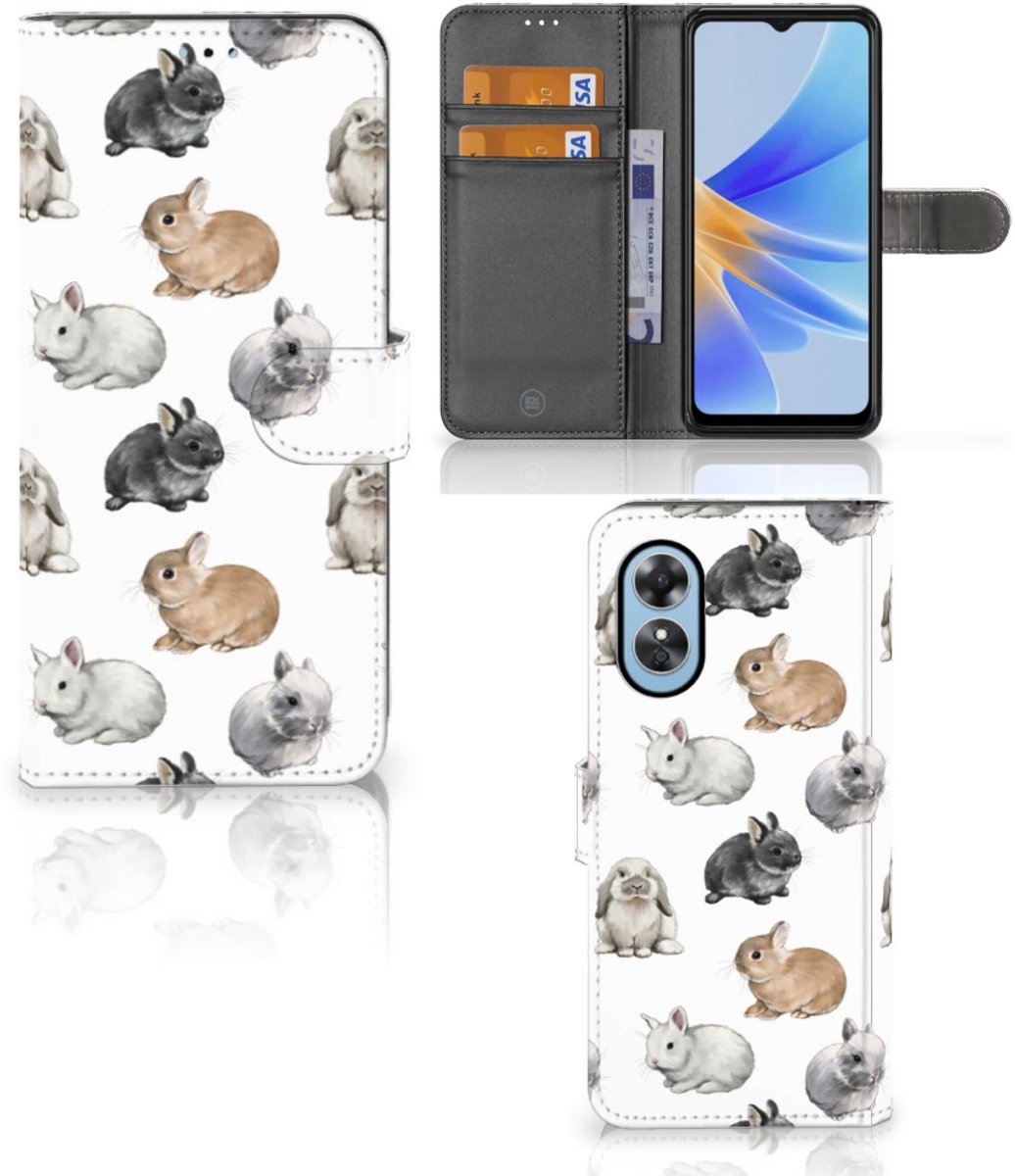 Telefoonhoesje met Pasjes voor OPPO A17 Konijntjes