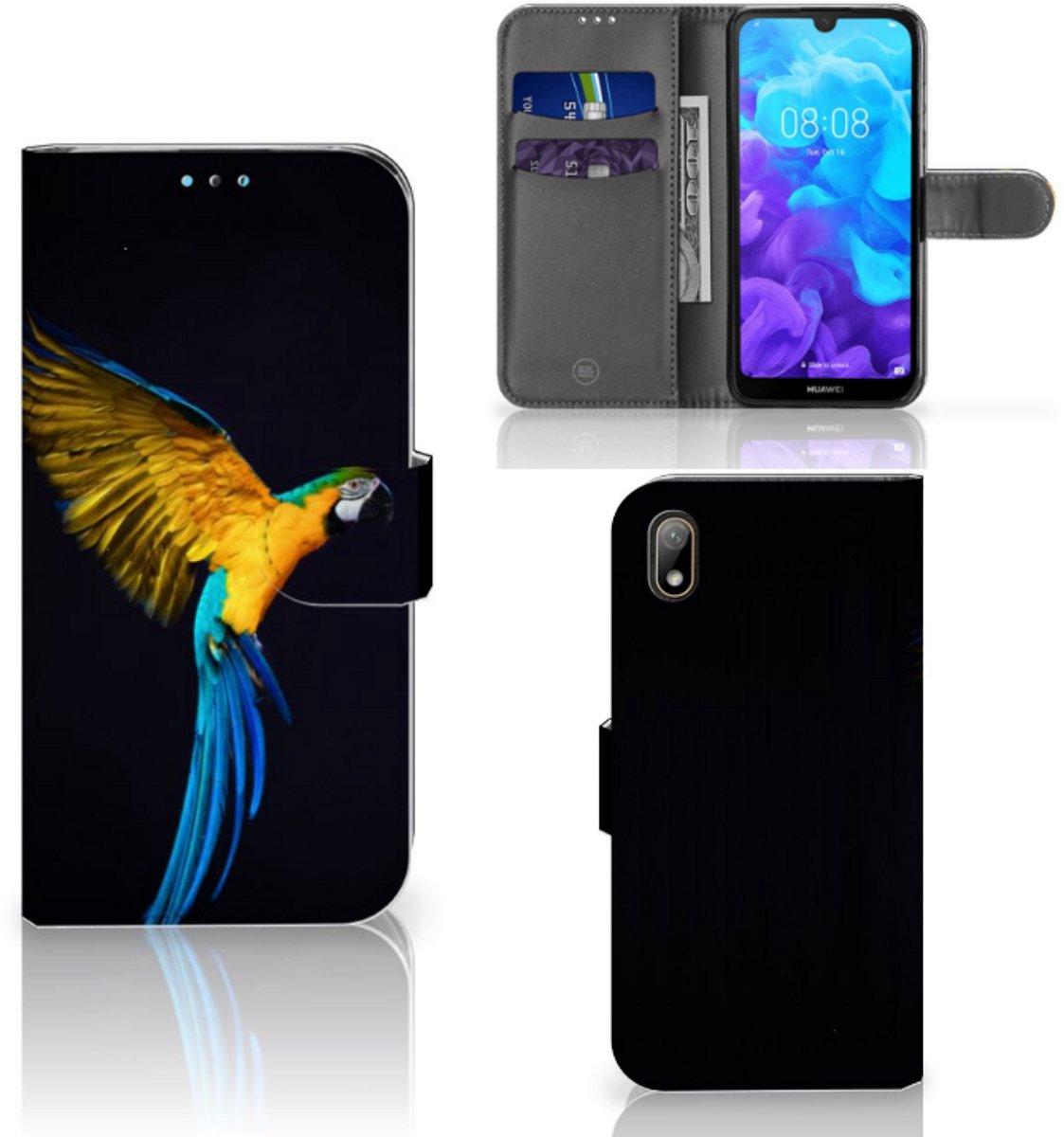 Huawei Y5 (2019) Telefoonhoesje met Pasjes Papegaai