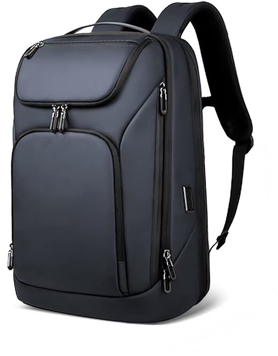 Rugzak compatibel met vliegtuigcabine - uitbreidbaar 24 l tot 30 l - USB - computervak 16 inch - reizen, werk, studenten - BMTJ BAGS (Zwart
