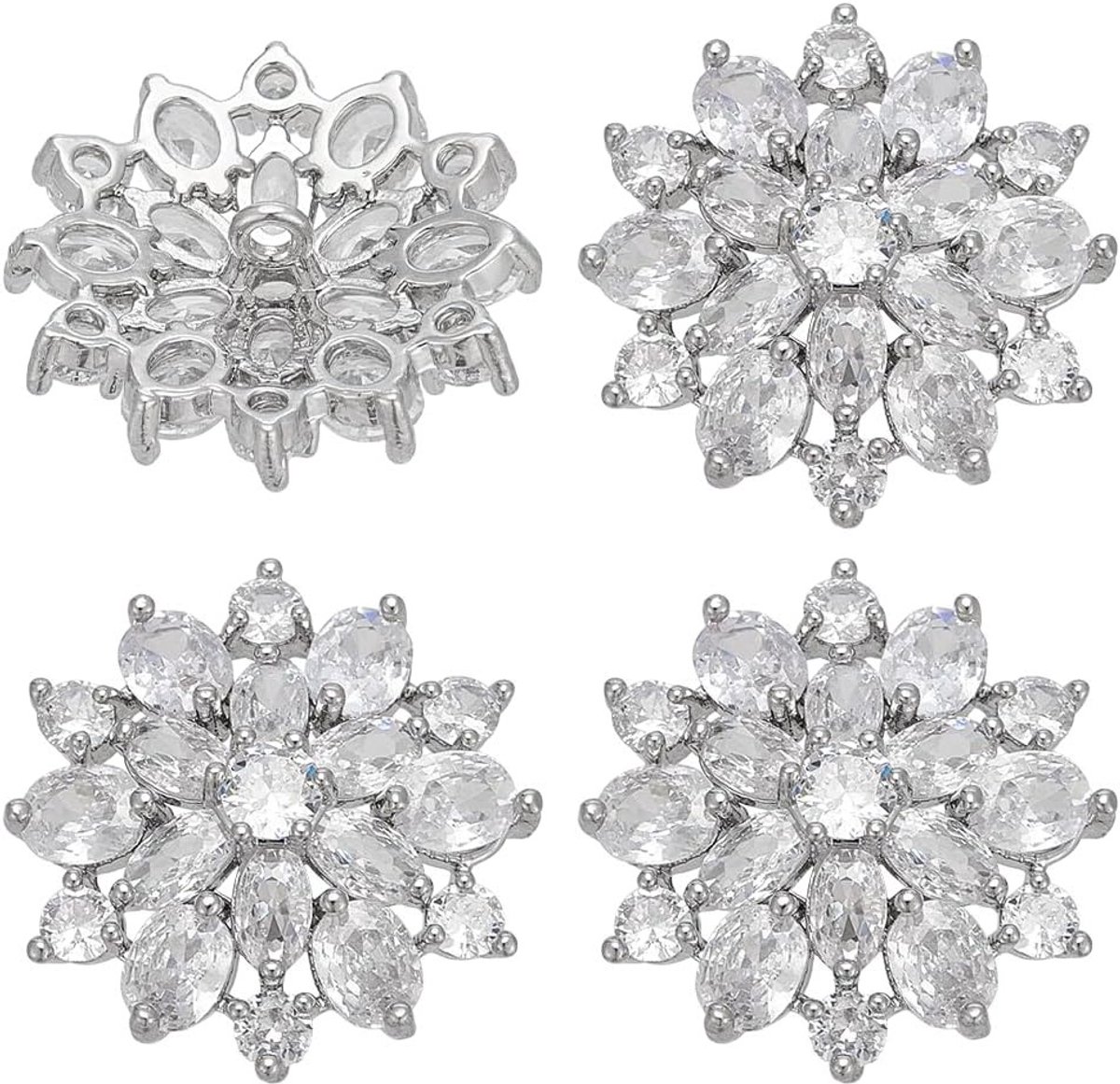 Decoratieve Knopen Set van 4 - Cubic Zirconia Bloemvormige Knopen voor Naaien en Ambachten - Herbruikbare Transparante Strass Knopen met Gat