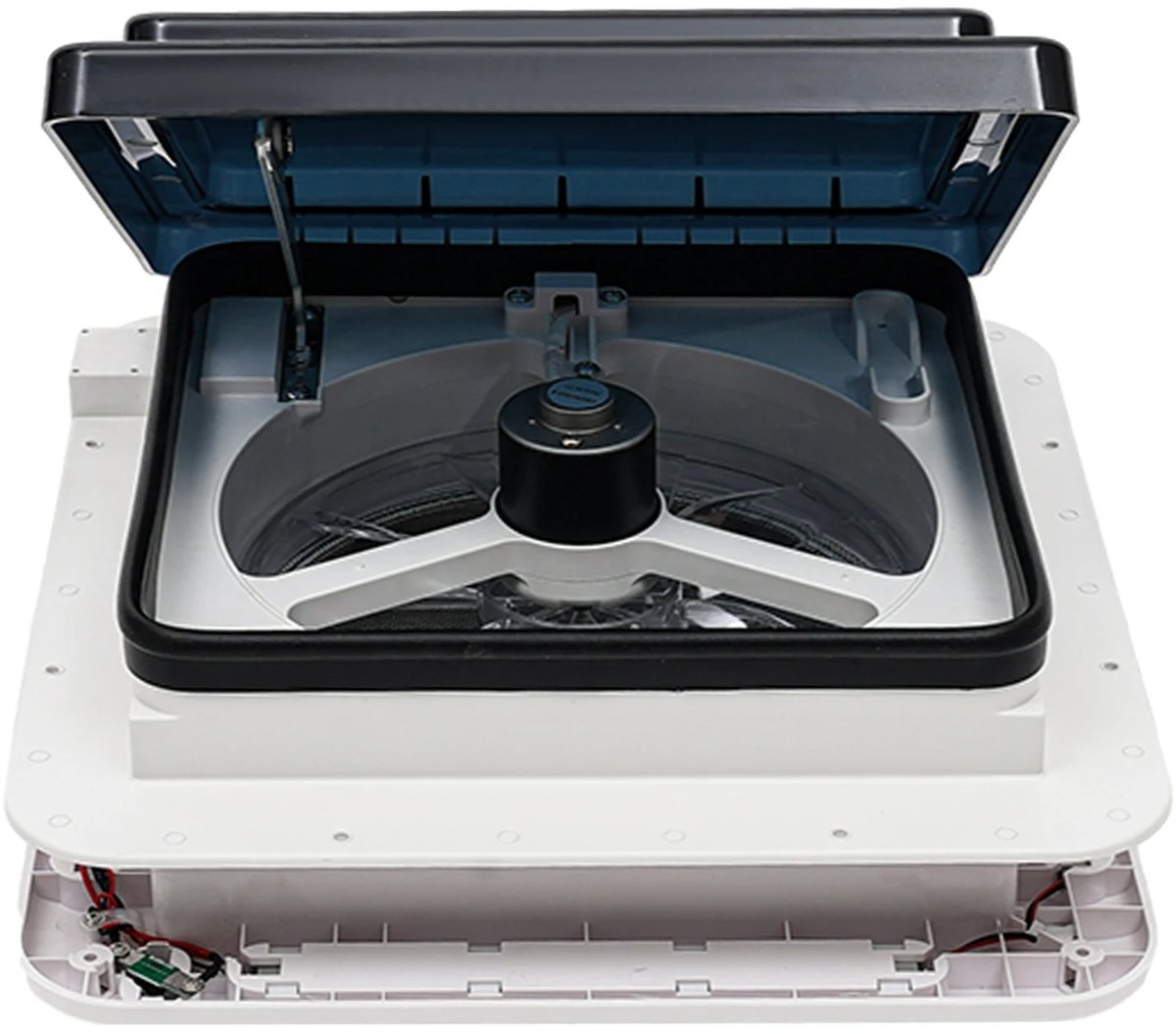 Dakventilator Camper 12V - Caravan Dakraam Ventilatie met LED Verlichting - Insectennet - IP68 Waterdicht - Omkeerbare Motor - 10 Bladen - Geluidsarm 20-65dB - Luchtstroom 5-35m3 - Wit - Opening 280x280mm - RV Campervan