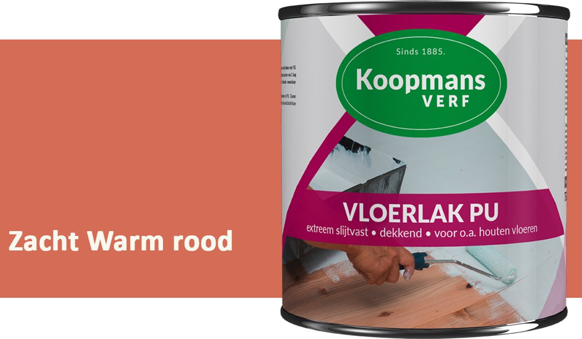 Koopmans Vloerlak PU Zijdeglans – Slijtvaste Lak voor Houten Vloeren, Trappen & Meubels – Krasvast – Binnen – Zacht Warm rood – 5 l