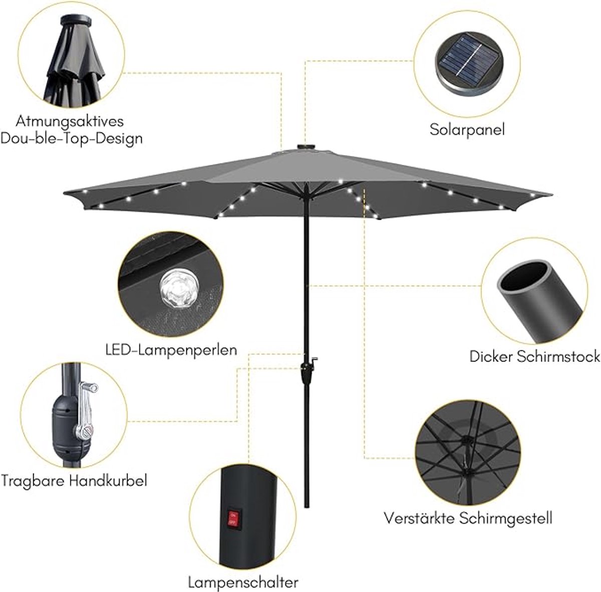 Zweefparasol Depauwonen Ø350 cm – Grote Tuinparasol met Zwengel, UV-bescherming, Waterafstotend Polyester, Aluminium Frame – Balkon, Terras, Strand en Tuinscherm Donkergrijs – Afmetingen op aanvraa...