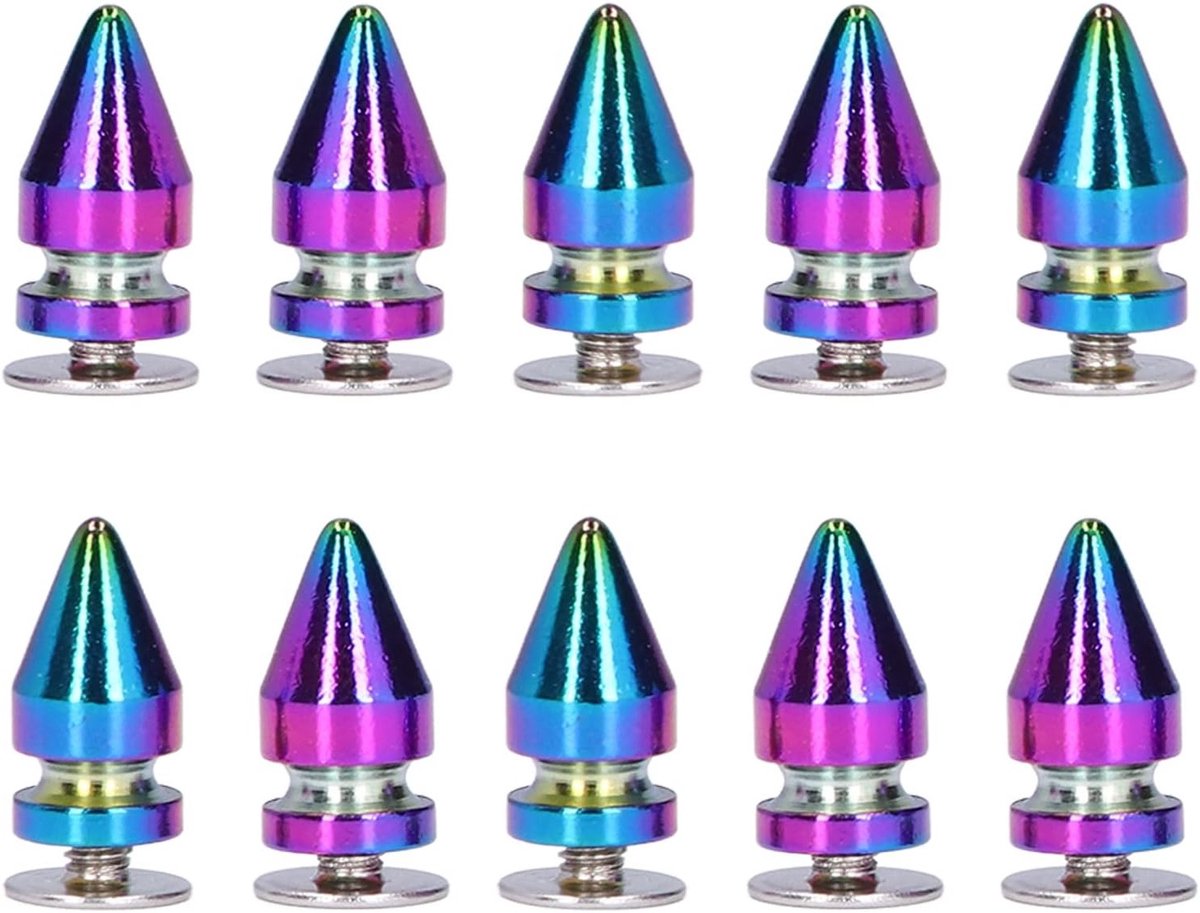 10 Sets Kleurige Stud Spikes met Hoge Hardheid voor DIY Leren Ambachten en Punk Mode Accessoires