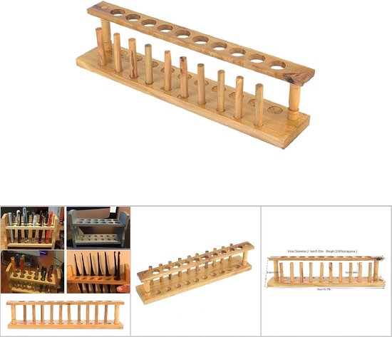 Houten Buisjes Rek - Laboratorium Houder - Reageerbuisjes Plaatsen - Zuur Alkali Bestendig - 10 Gaten - Houtkleur van Houten — afbeelding 2