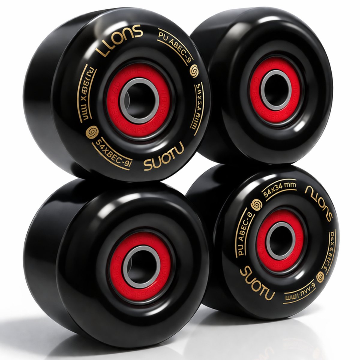 Suotu Skateboardwielen ABEC-9 54×34 mm 95A 4 stuks Zwart