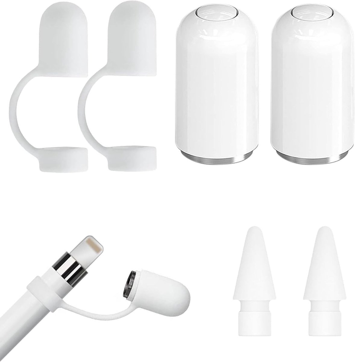 Pencil Caps en Cap Holders Set voor Apple Pencil 1st Generatie - 2 Stuks Tips en 4 Stuks Beschermers voor Precisie en Bescherming