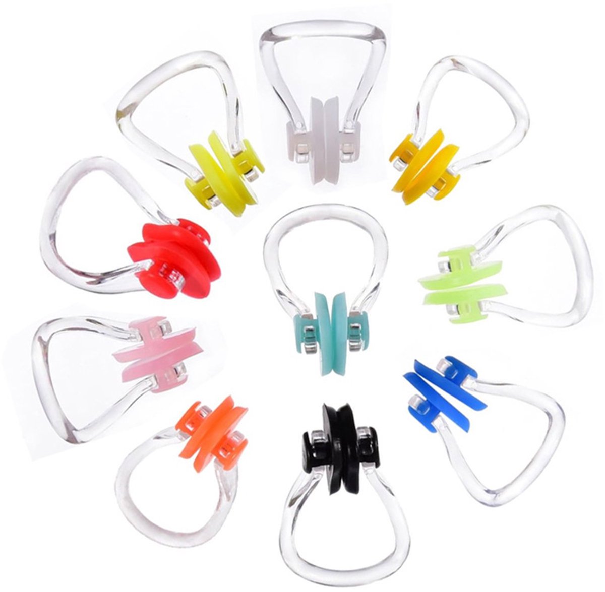 carmdering - Neusklem-Neusknijper - Herbruikbare neusklemmen voor zwemmen-Neusklem Zwemmen-Zwemneusclip-zwemneusclip met waterdichte silicagel voor kinderen (leeftijd 7+) en volwassenen-10 verpakkingen-meerkleurig