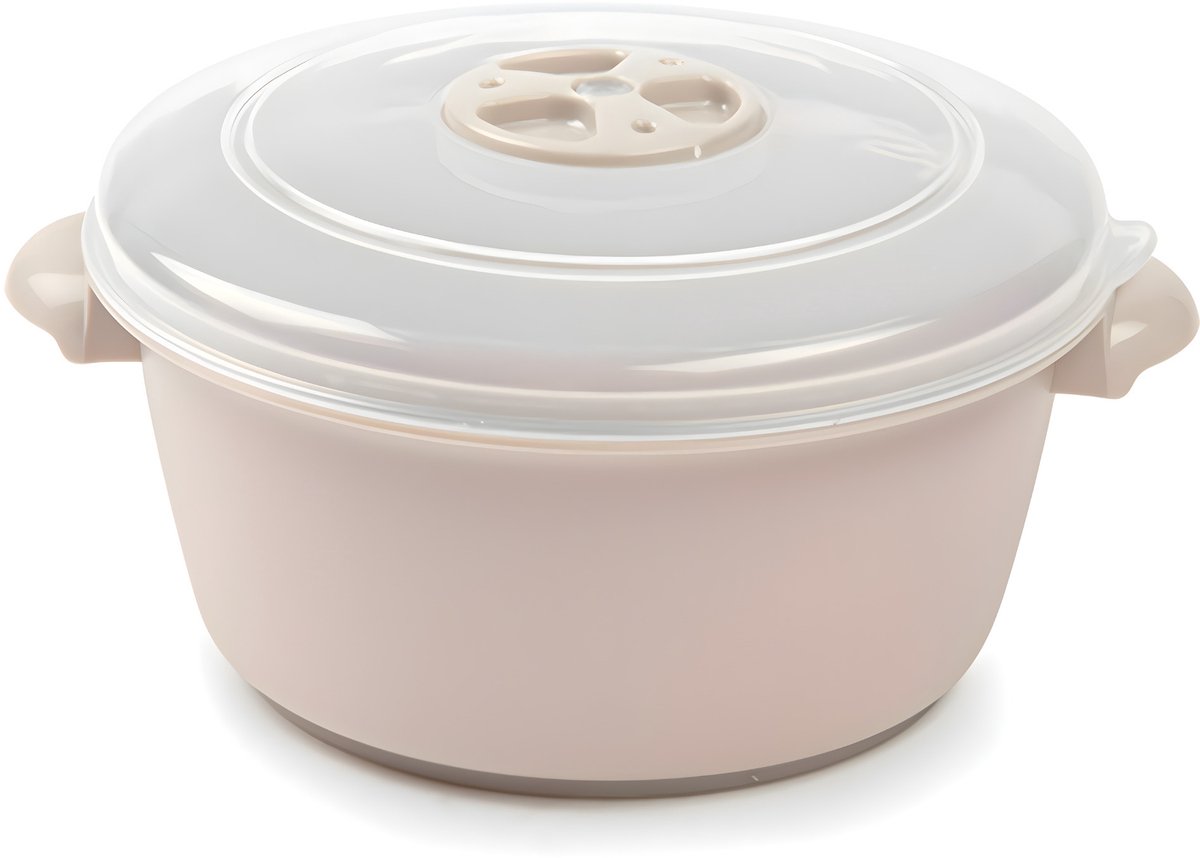 Plasticforte Magnetronschaal met deksel/ventiel - 1L - beige - kunststof - BPA vrij