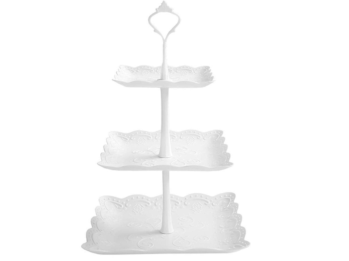 Cuhostki 1 Stuks Fruitschaal Etagere Vierkant 3-Laags Wit Kunststof Organizer