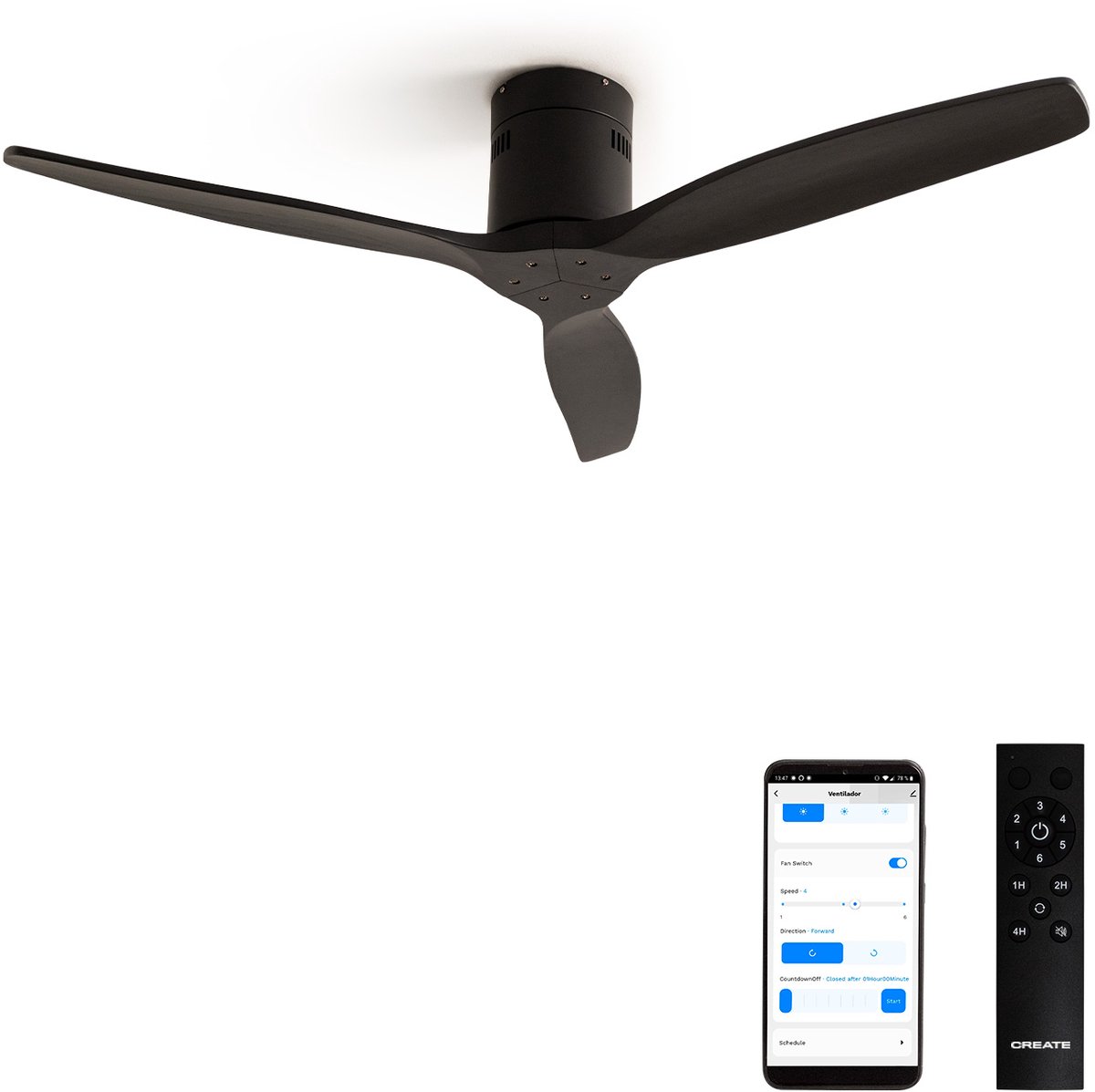 CREATE - Plafondventilator 40W silent 100% hout - S - Geen licht - WIFI - WIND CALM NATURAL WOOD