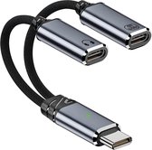 100W USB-C splitter met snelle oplaadfunctie – dubbele USB-C adapter voor gelijktijdig muziek en opladen, Geschikt voor iPhone 16/15, iPad, MacBook, Galaxy en meer , grijs