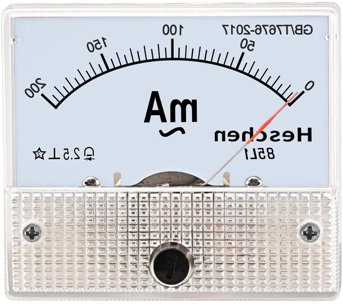 Ampèremeter Paneelmeter - Stroommeter Analoog - Stroom Meten AC - Klasse 2.5 Nauwkeurigheid - 0-200mA - Wit