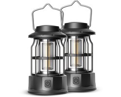 Travelhawk Camping lamp - 2 Stuks - Kampeerlamp - Tentlamp - Op Batterijen - Zwart
