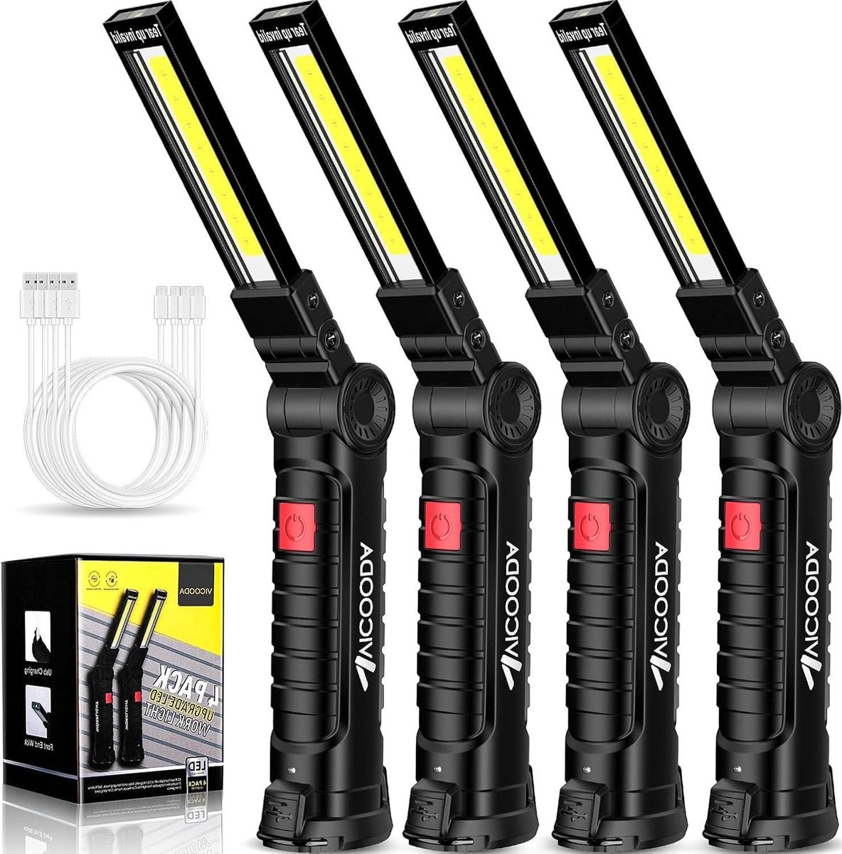 LED Werklamp - Zaklamp Oplaadbaar - Reparaties Uitvoeren - 360 Graden Draaibaar - 4 Stuks - Assorti