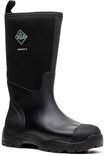 Zwarte Muck Boot Derwent II laars, van voren gezien, met een rubberen neus en profielzool.