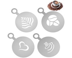 12 stuks-Sjabloon voor latte art - Latte art sjabloon - RVS - Koffiebenodigdheden - Geschikt voor het decoreren van cappuccino en latte - Voor thuis en in de koffiebar - Zilver - 8,5*12 cm