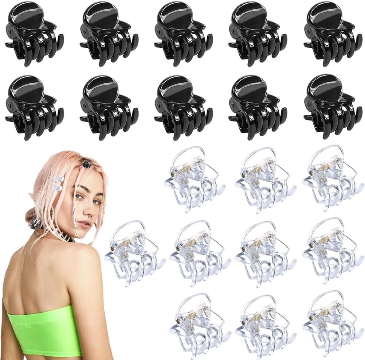 Kleine Haarspeldjes Set van 20 Stuks, Antislip Haarclips voor Vrouwen en Meisjes in Zwart en Transparant