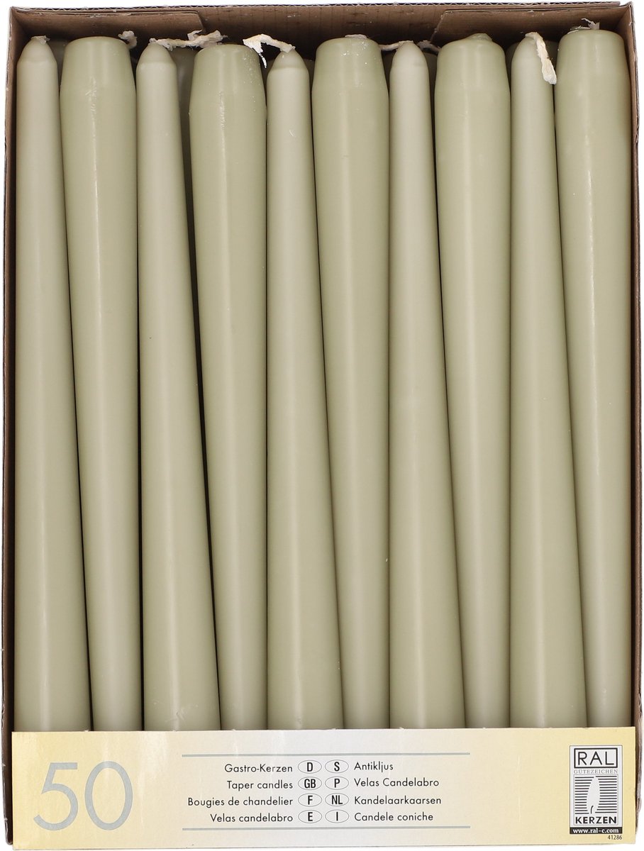 50 Kandelaarkaarsen Ø 2,2 cm · 25 cm varengroen