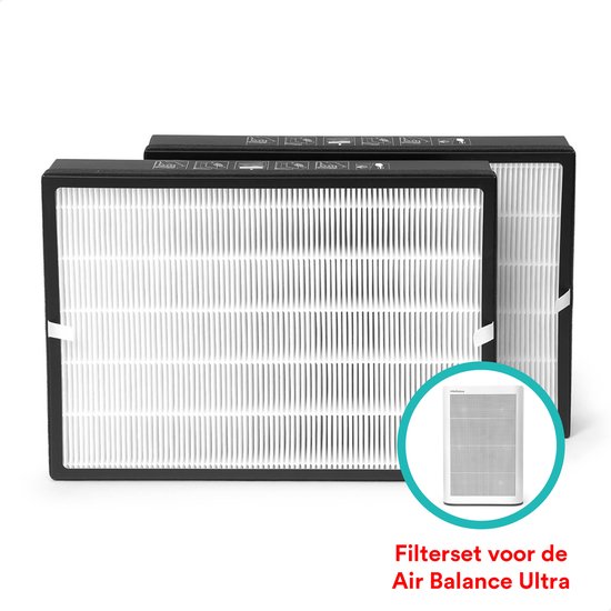 Twee Rolfstone HEPA 13 filters, inclusief een cirkel met een Rolfstone luchtreiniger. "Filterset voor de Air Balance Ultra"