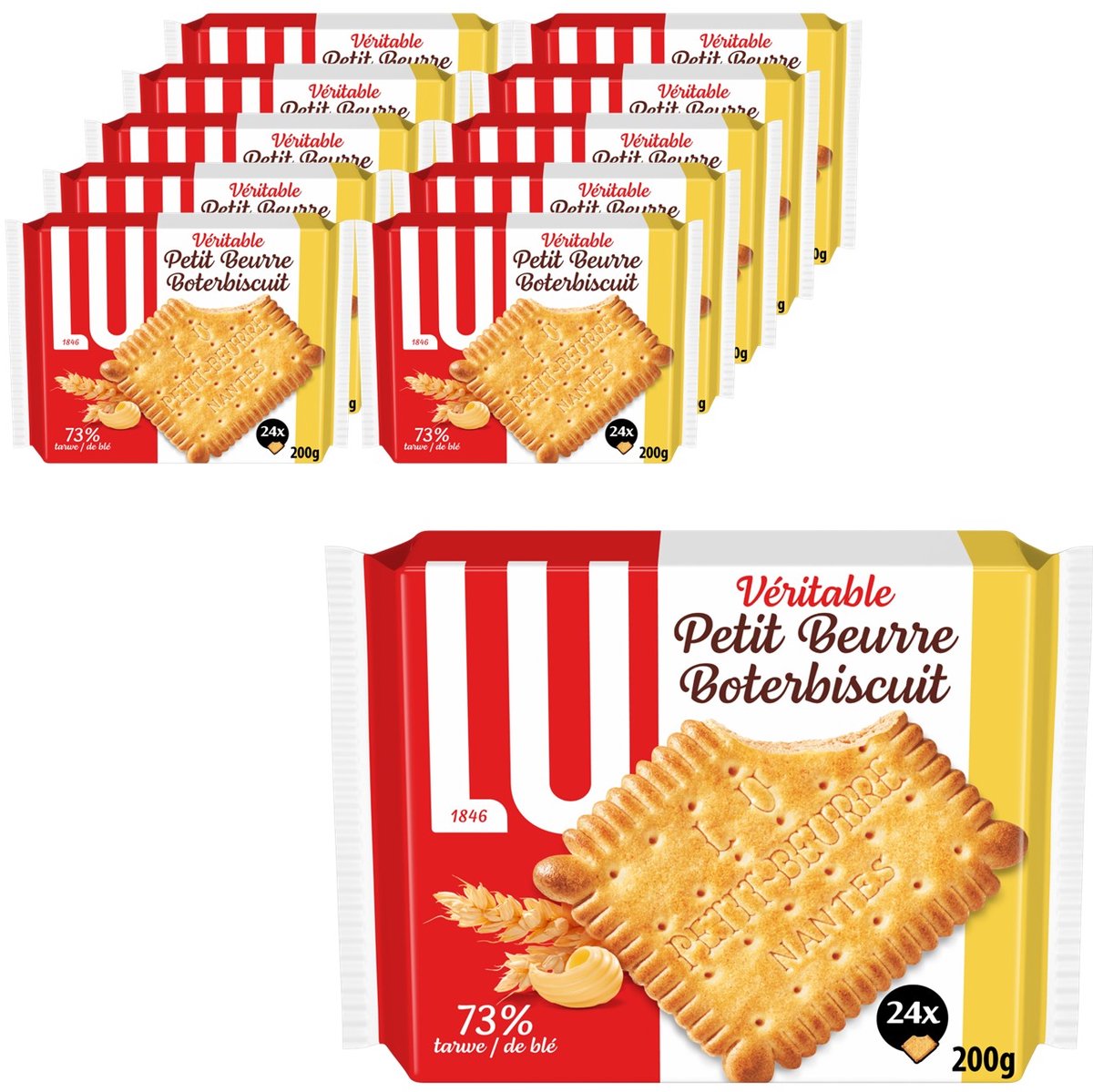 LU Petit Beurre Koekjes Boterbiscuits 10 x 200g (24 x 8,3g) - Boterkoek - Knapperige koek - Koek voor Onderweg - Koffie - Thee - Werk - Voorraad