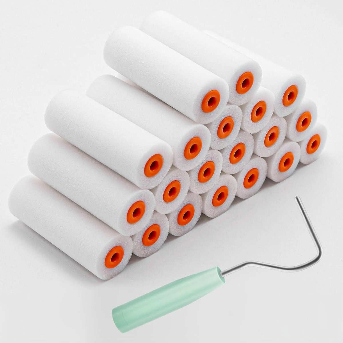 Set van 20 Kleine Schuimverfrollers met Steun voor Meubelverf en Renovatie - 10 cm Schuimrollers voor Efficiënt Schilderen en Glad Afwerken
