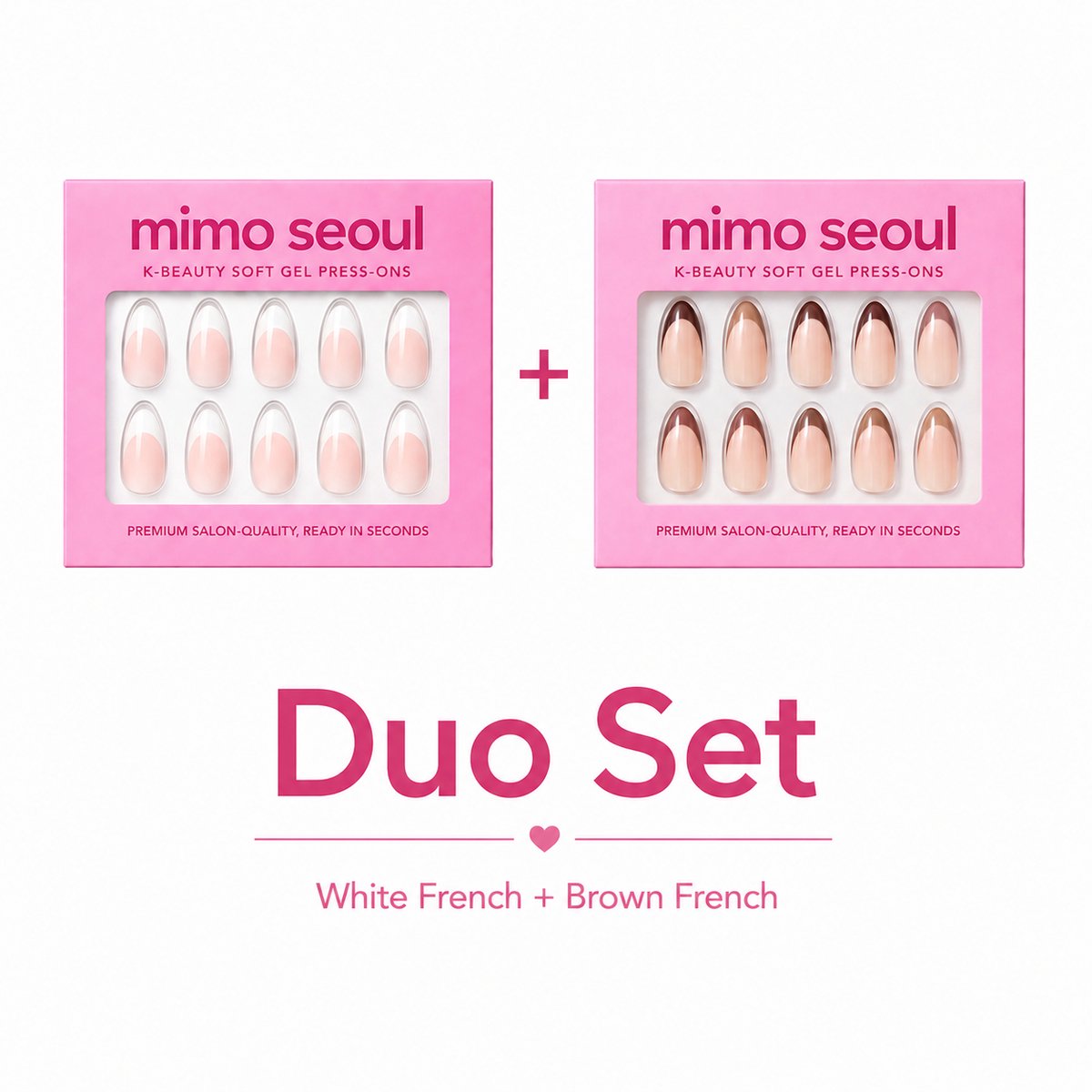 Mimo Seoul Duo Set Soft Gel Press-On Nails French Duo Set - White French & Brown French Nagels - Short Almond - 60 Stuks - Herbruikbaar 14 Dagen