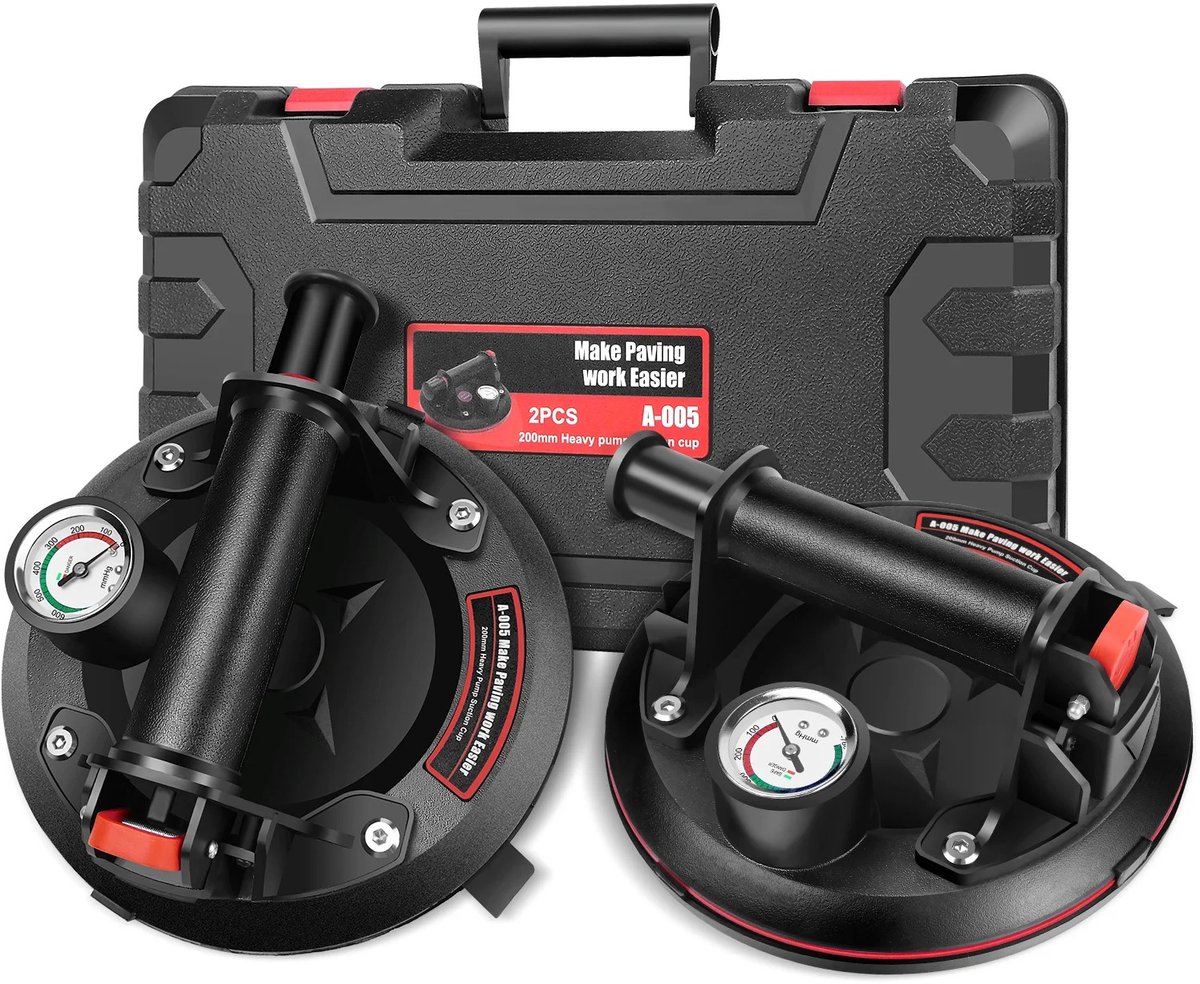 Cellista Zuigheffer Set 2x 20 cm - Vacuüm Zuignap met Manometer - Tegelheffer Glasdrager - Max 200 kg per stuk - 400 kg totaal