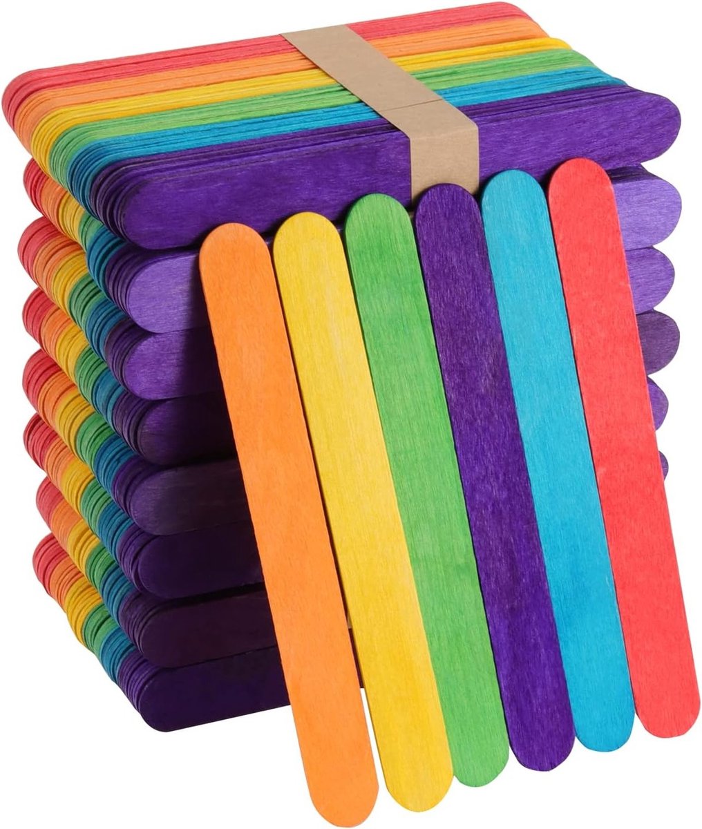 1000 Stuks 15 cm Kleurrijke IJsstokjes van Hout, Lollipop Stokken voor DIY, Knutselen en Creatieve Projecten