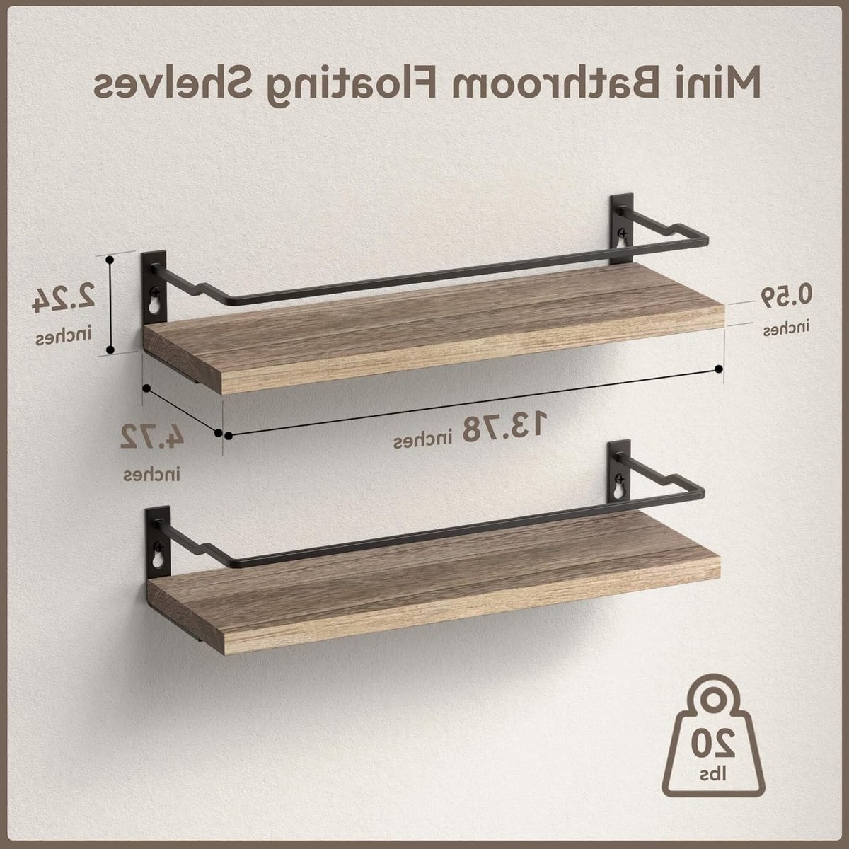 Drijvende Wandplanken voor Badkamer, Set van 2 Rustieke Planken, Ideaal als Badkamer Organizer en Opbergruimte voor Keuken en Slaapkamer Decor