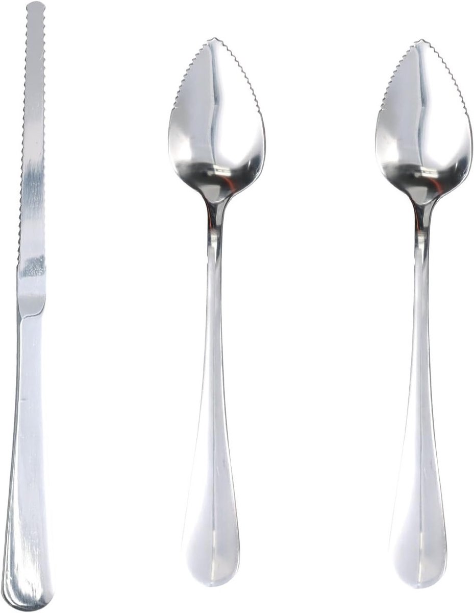 Drie-delige set met roestvrijstalen citruspeeler, kiwi lepel en gekartelde lepel voor grapefruits, sinaasappels en kiwi's