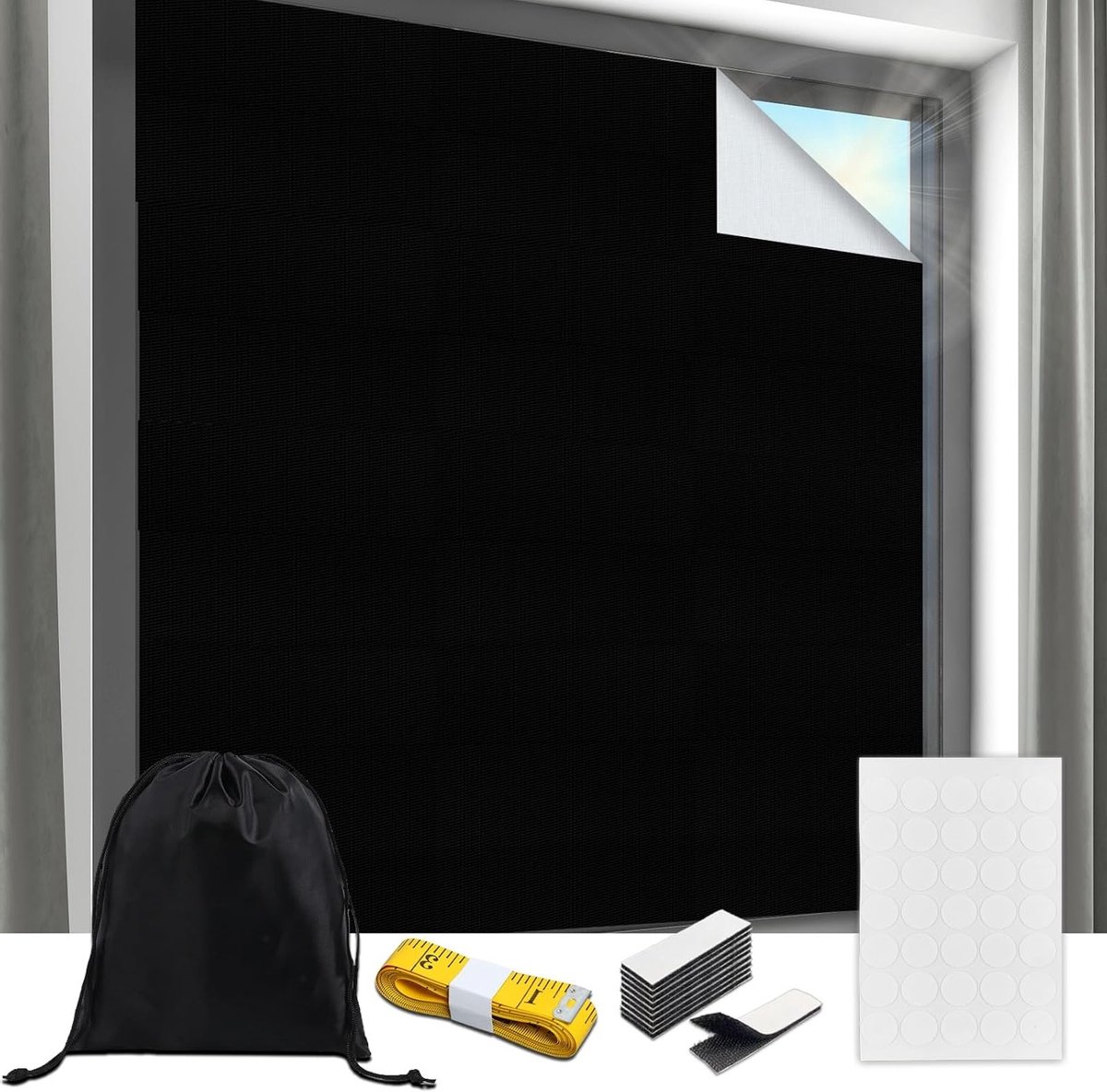 Zwarte Rolgordijn voor Raam - 300 x 145 cm - Eenvoudige Montage zonder Boren - Zonnebescherming voor Dakramen - Verplaatsbare Blackout Film voor Slaapkamer