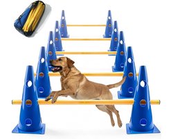 Agility Set voor Honden, Cavaletti Training, Voetbaltraining Accessoires, Onderwijs Hulpmiddelen, 23 cm Hoog, 10 Cones en 5 Stokken, Inclusief Netzak voor Gemakkelijk Opslag
