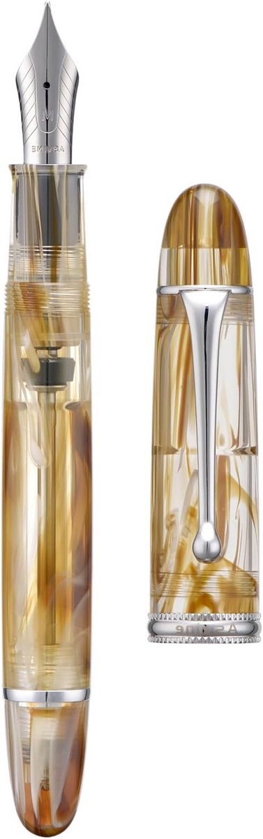 Vulpen met vacuümvulsysteem en grote inktcapaciteit, extra fijne nib, inclusief geschenkdoos en sleutel, bruin-wit