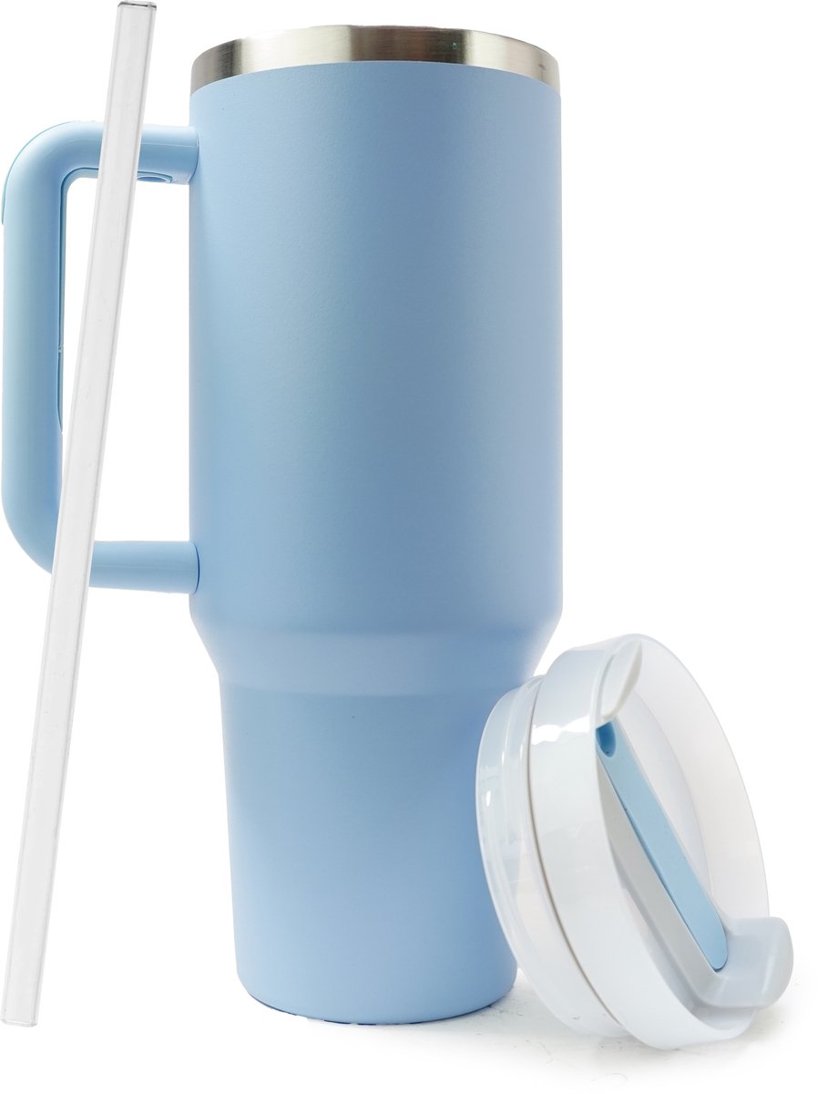 Eurocatch Tumbler 1.2L - Thermosbeker met Rietje en Handvat - 11 uur koud 48 uur met ijs - Vaatwasserbestendig - Blauw