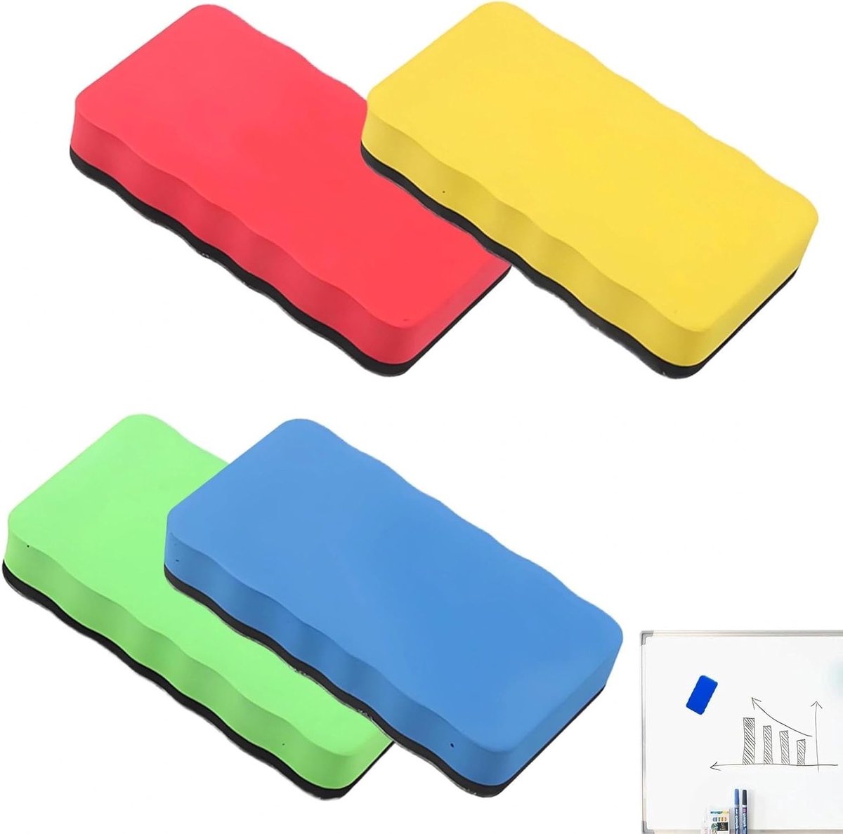 Set van 4 Witte Borden Sponsen - Magnetische Droge Wisser voor Whiteboards en Flipcharts, Ideaal voor Kantoor en School