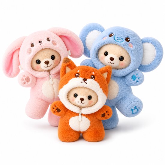 Poppenkleertjes voor 17cm pop of knuffel - Blauwe olifant onesie - Kleding voor designer modepop - Pluchen outfit met rits - Cadeauzakje van Merkloos — afbeelding 4