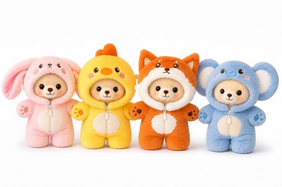 Poppenkleertjes voor 17cm pop of knuffel - Blauwe olifant onesie - Kleding voor designer modepop - Pluchen outfit met rits - Cadeauzakje van Merkloos — afbeelding 2