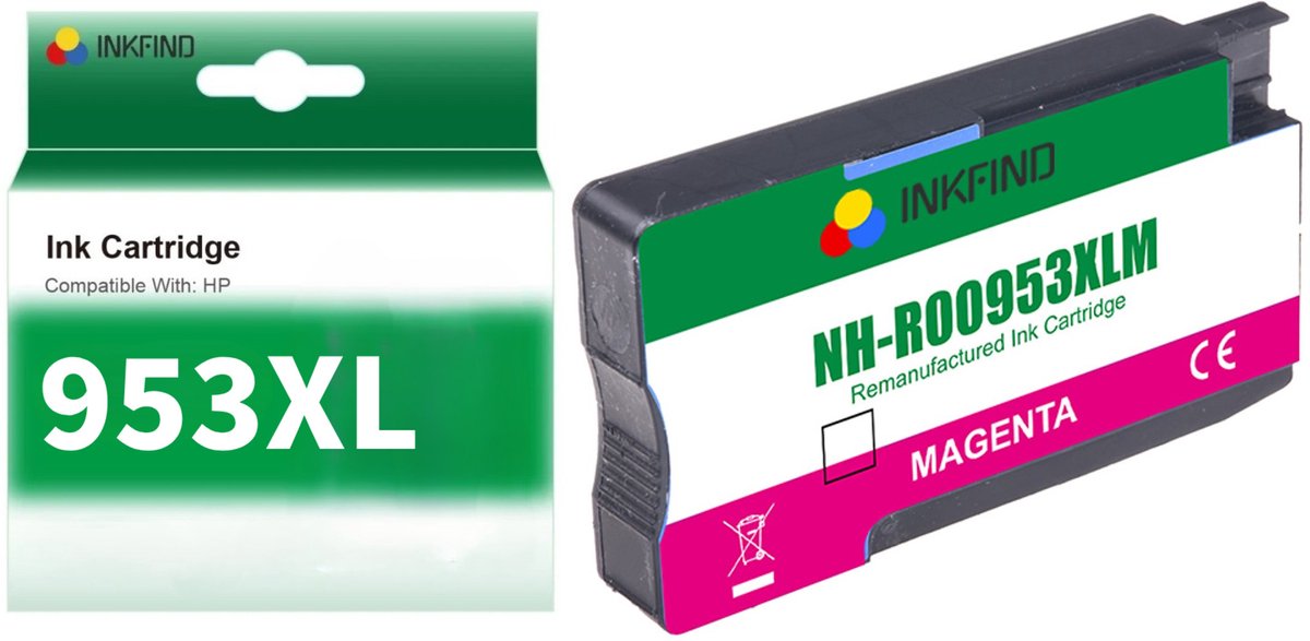 INKFIND 953XL Magenta Inktcartridge compatibel met HP953 HP953XL HP 953 HP 953XL F6U17AE voor HP OfficeJet Pro 8740, 8719, 8720, 8710, 8715, 8725, 7740, 8218, 8718, 8210, 8716, 8730, 8728 Hoge Capaciteit - 1-pack Magenta