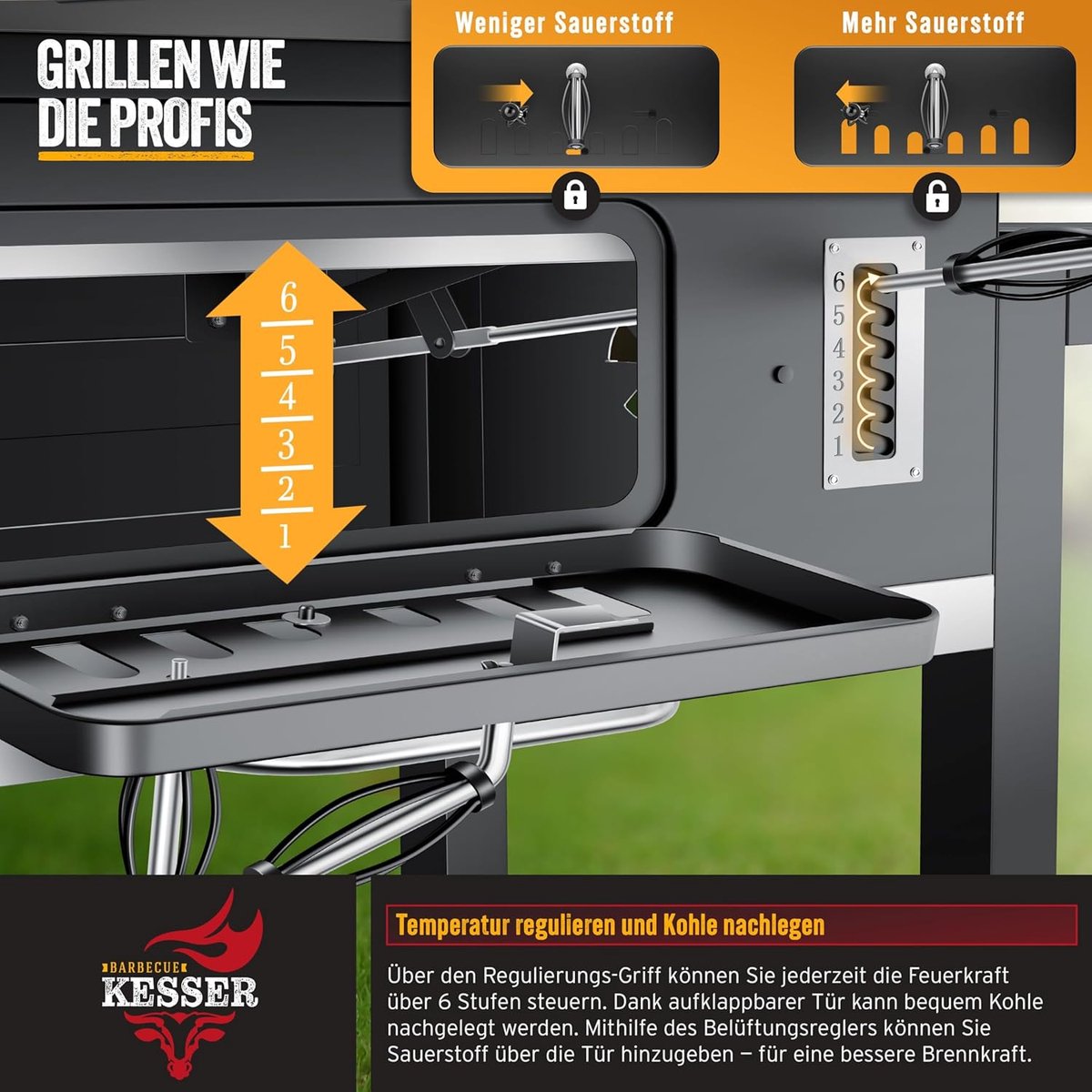 Houtskoolbarbecue XXL Grillwagen met Deksel en Thermometer 153x73x137 cm – Rookoven BBQ met Warmhoudrek, Opbergplanken, Wielen en Grillaccessoires voor Tuin & Buiten Koken – HomebyNicole