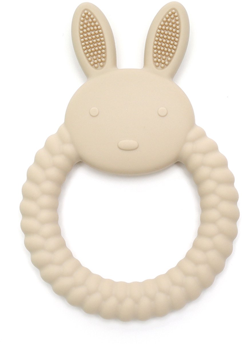 Snufie Konijn Bijtring – 100% Siliconen – Baby Speelgoed – Kraamcadeau – Babyshower Cadeau – BPA-vrij – Vanaf 3 maanden – Sand