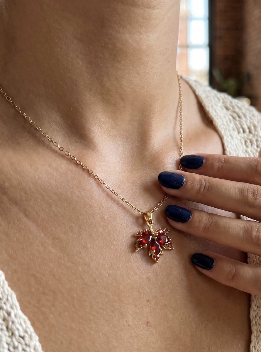 Anelplus Gouden Ketting met Rode Bloemhanger – Luxe & Elegant – 40 cm – Sprankelende Statement Ketting