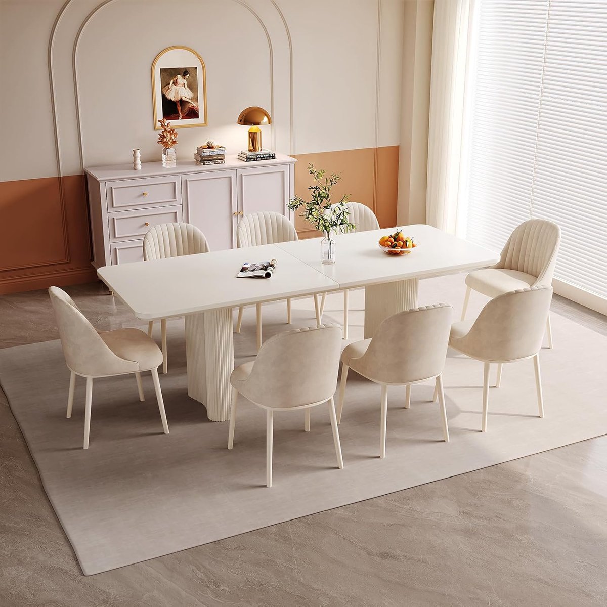 Rechthoekige Eettafel 200 cm – Moderne Crèmewitte Keukentafel voor 6-8 Personen – Matte Design Eetkamertafel voor Woonkamer, Keuken en Restaurant – Dader